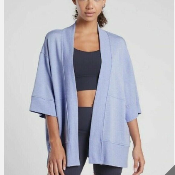 Athleta Sweaters - Athleta Womens Sweater 1XL 2XL Blue Lotus Wrap Cardigan Short Sleeve Knit Soft